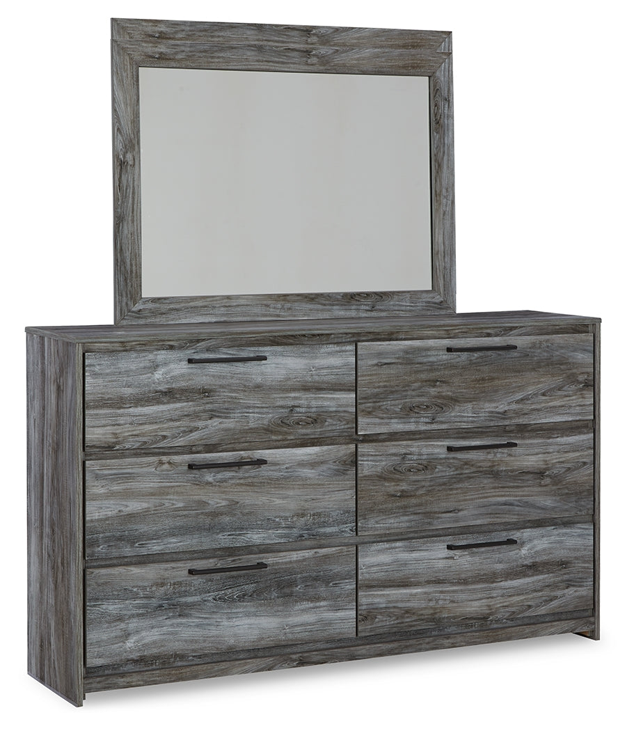 Baystorm Full Panel Headboard with Mirrored Dresser and Nightstand in Gray - PKG014079