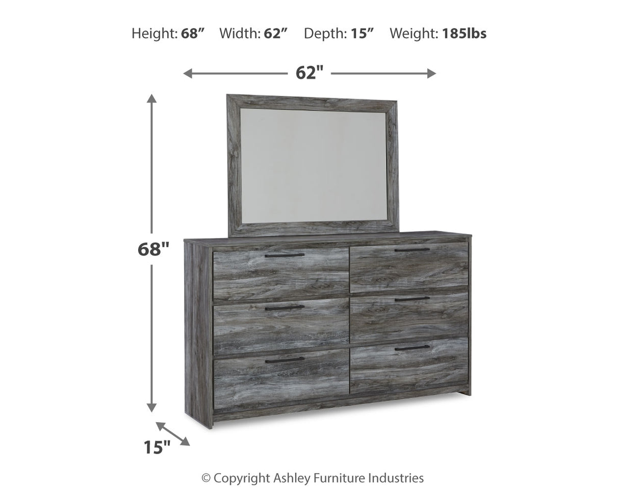 Baystorm Full Panel Headboard with Mirrored Dresser and Nightstand in Gray - PKG014079