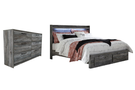 Baystorm King Panel Bed with 2 Storage Drawers with Dresser in Gray - PKG007539