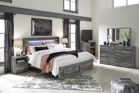 Baystorm King Panel Bed with 2 Storage Drawers with Dresser in Gray from Ashley - Luna Furniture