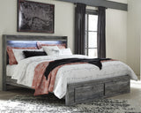 Baystorm King Panel Bed with 2 Storage Drawers with Mirrored Dresser, and Nightstand in Gray from Ashley - Luna Furniture