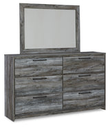 Baystorm King Panel Bed with 2 Storage Drawers with Mirrored Dresser, and Nightstand in Gray - PKG014039