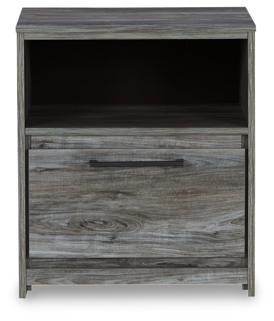 Baystorm King Panel Bed with 2 Storage Drawers with Mirrored Dresser, and Nightstand in Gray from Ashley - Luna Furniture