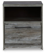 Baystorm King Panel Bed with 2 Storage Drawers with Mirrored Dresser, and Nightstand in Gray from Ashley - Luna Furniture