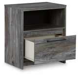 Baystorm King Panel Bed with 2 Storage Drawers with Mirrored Dresser, and Nightstand in Gray from Ashley - Luna Furniture