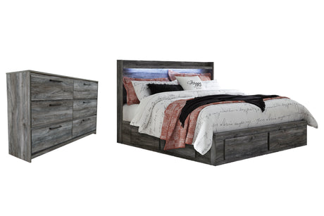 Baystorm King Panel Bed with 4 Storage Drawers with Dresser in Gray - PKG007557