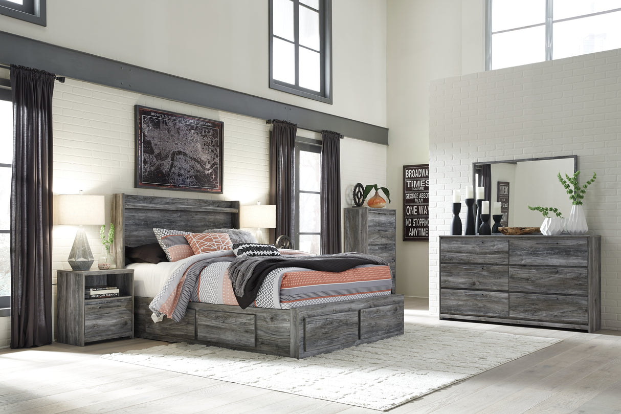 Baystorm King Panel Bed with 4 Storage Drawers with Dresser in Gray - PKG007557