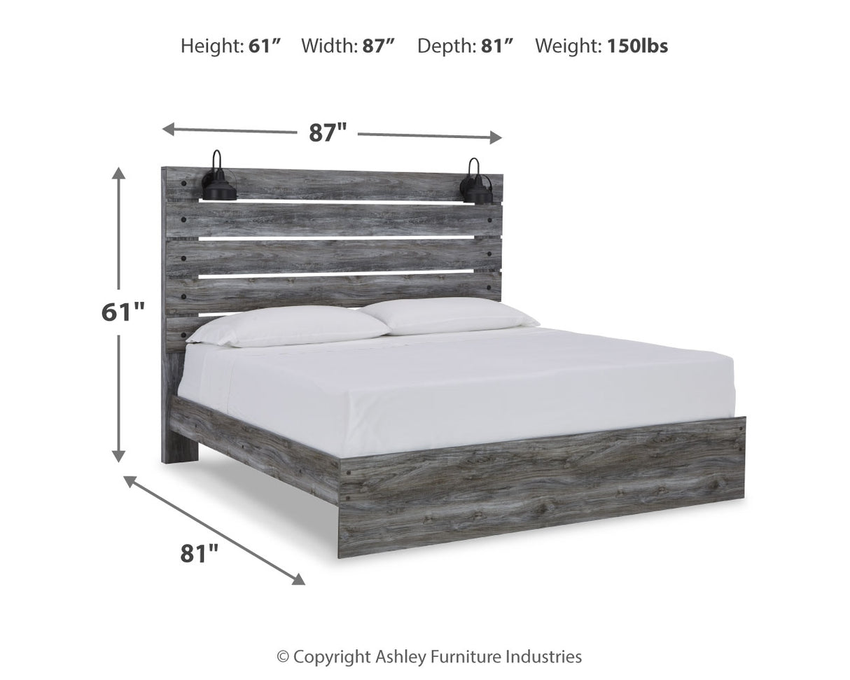 Baystorm King Panel Bed with Mirrored Dresser and 2 Nightstands in Gray - PKG011682