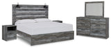 Baystorm King Panel Bed with Mirrored Dresser and 2 Nightstands in Gray - PKG011682