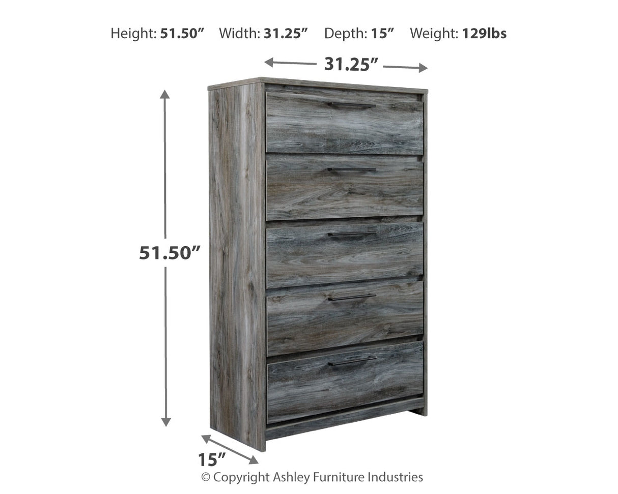 Baystorm King Panel Bed with Mirrored Dresser and Chest in Gray - PKG011683