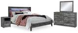 Baystorm King Panel Bed with Mirrored Dresser and Nightstand in Gray - PKG019243