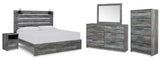 Baystorm King Panel Bed with Mirrored Dresser, Chest and Nightstand in Gray - PKG011684