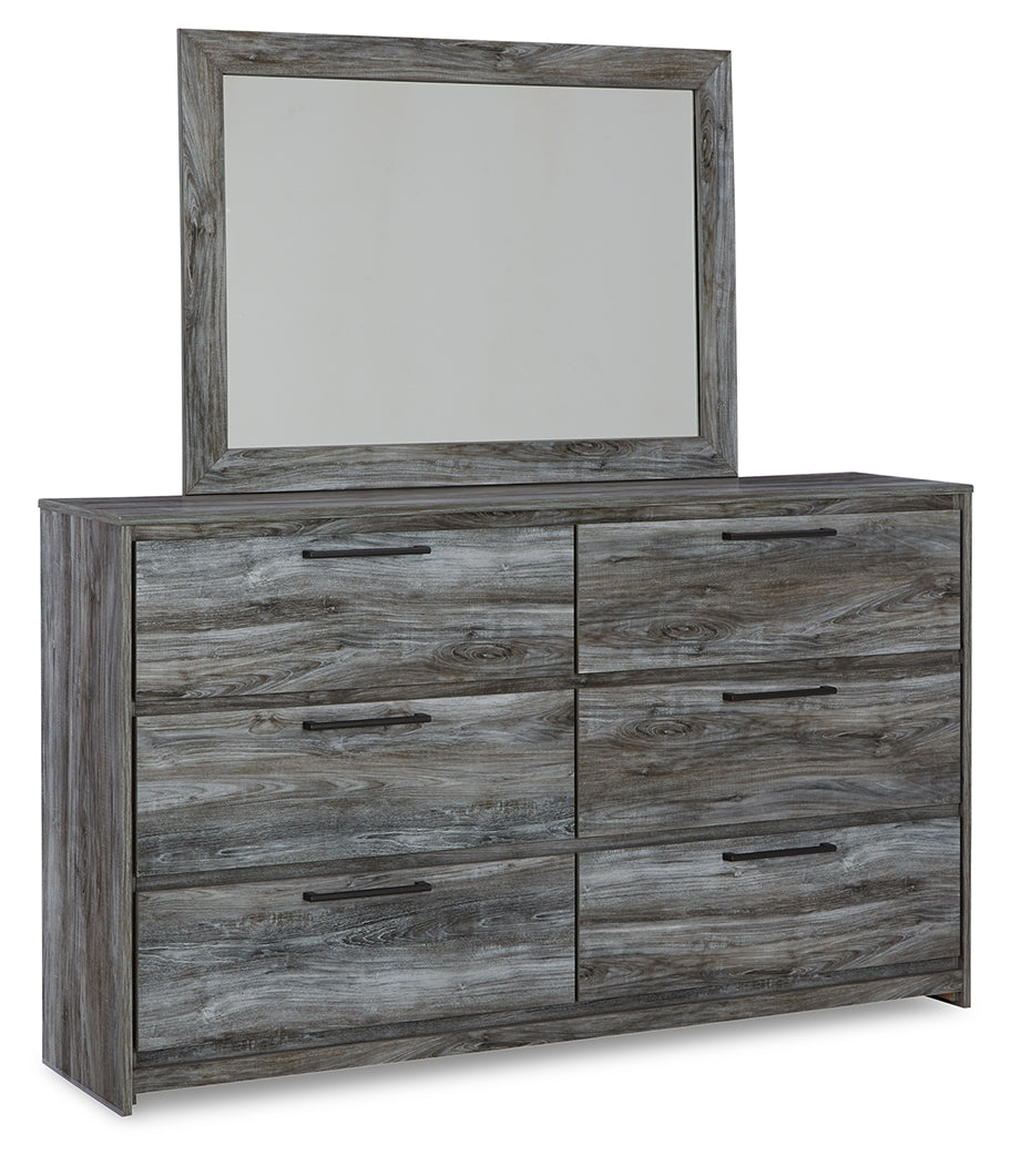 Baystorm King Panel Headboard with Mirrored Dresser and Chest in Gray - PKG011695