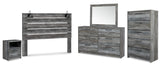 Baystorm King Panel Headboard with Mirrored Dresser, Chest and Nightstand in Gray from Ashley - Luna Furniture