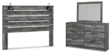 Baystorm King Panel Headboard with Mirrored Dresser in Gray - PKG011693