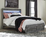 Baystorm Queen Panel Bed with 2 Storage Drawers with Mirrored Dresser and Nightstand in Gray from Ashley - Luna Furniture