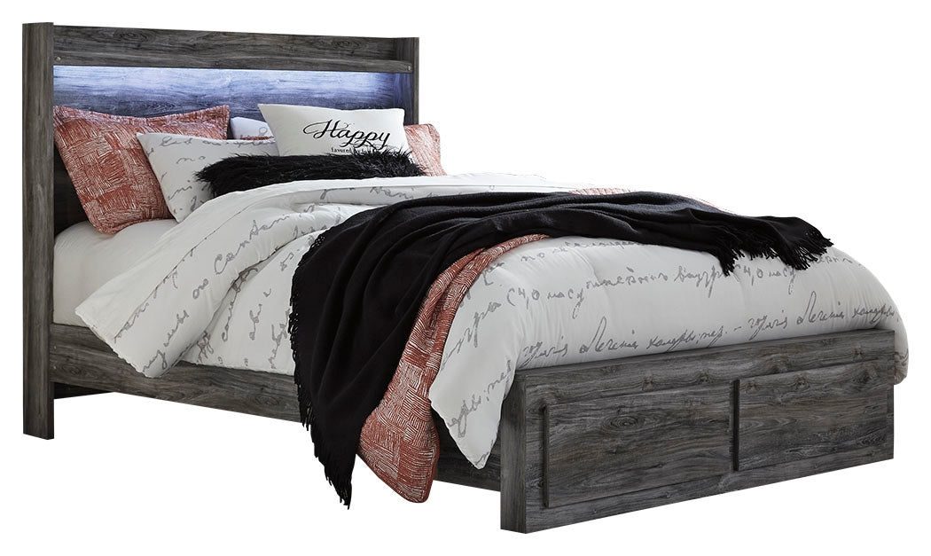 Baystorm Queen Panel Bed with 2 Storage Drawers with Mirrored Dresser and Nightstand in Gray from Ashley - Luna Furniture