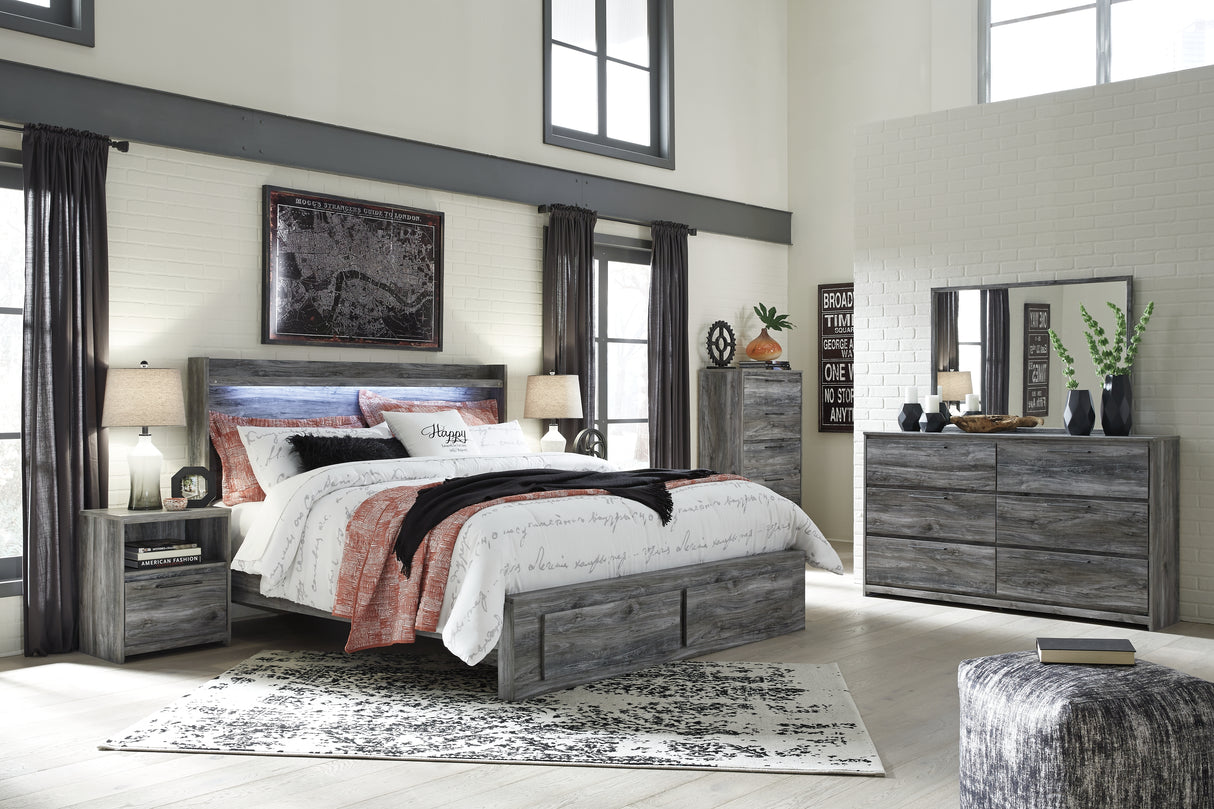 Baystorm Queen Panel Bed with 4 Storage Drawers with Dresser in Gray - PKG007545