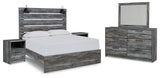 Baystorm Queen Panel Bed with Mirrored Dresser and 2 Nightstands in Gray - PKG011676