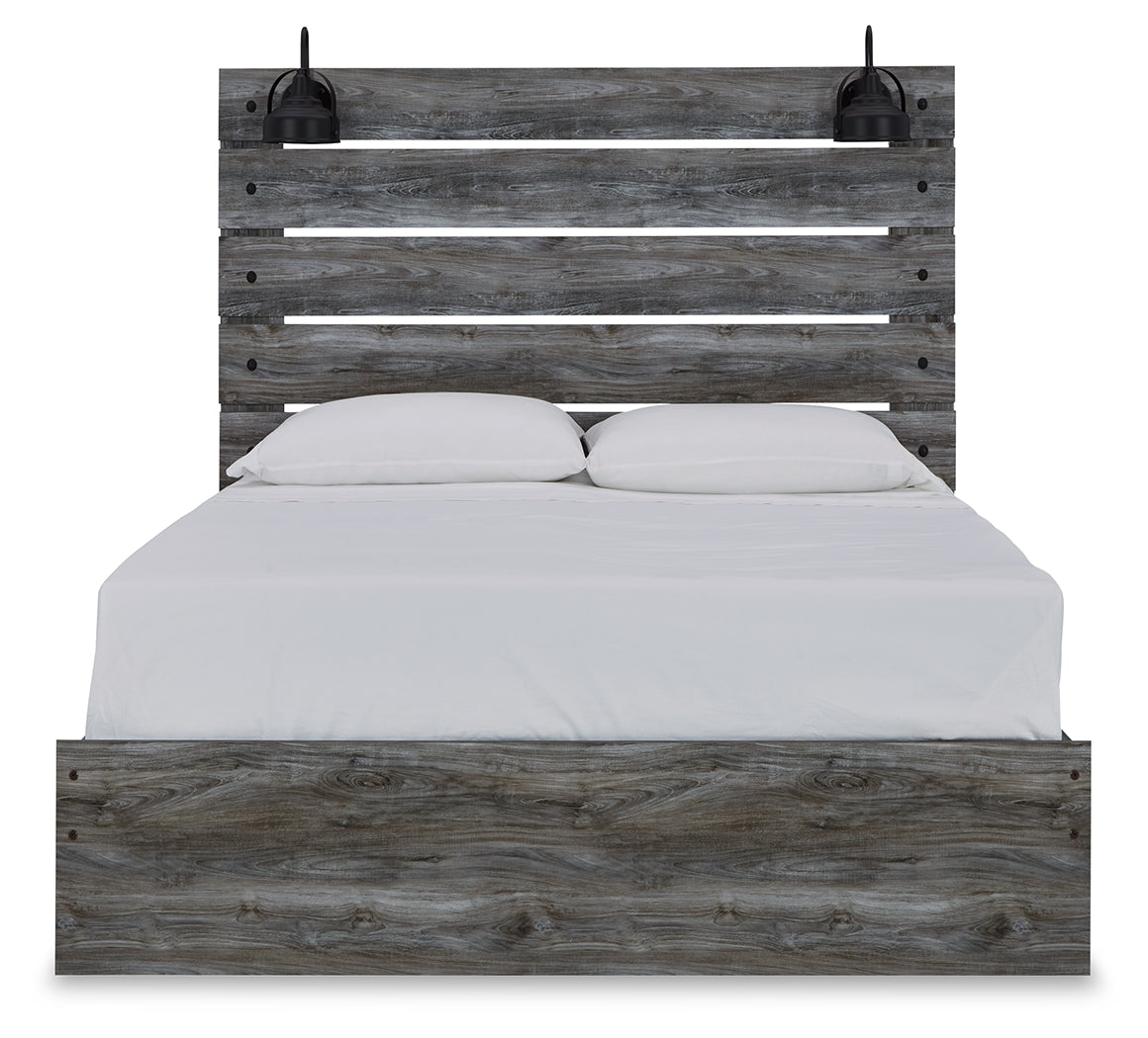 Baystorm Queen Panel Bed with Mirrored Dresser and Chest in Gray - PKG011677