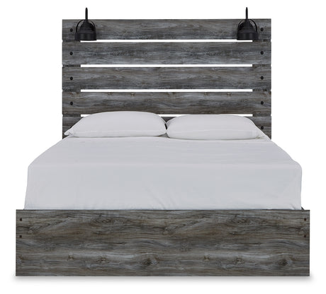 Baystorm Queen Panel Bed with Mirrored Dresser in Gray - PKG011675