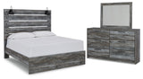 Baystorm Queen Panel Bed with Mirrored Dresser in Gray - PKG011675