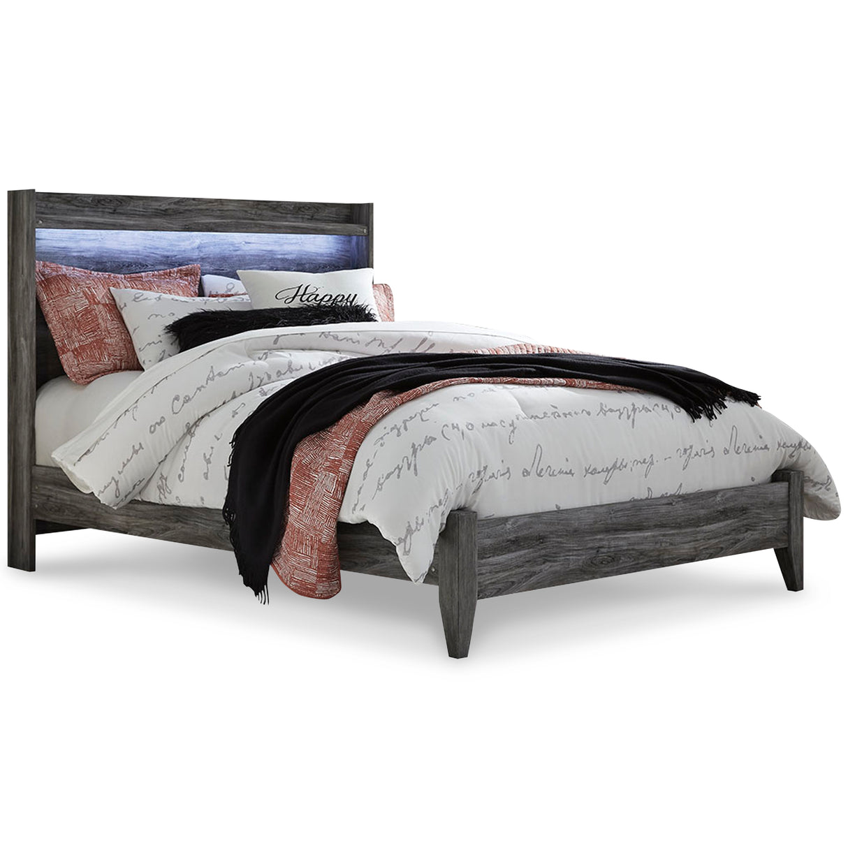 Baystorm Queen Panel Bed with Mirrored Dresser in Gray - PKG014538