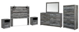 Baystorm Queen Panel Headboard with Mirrored Dresser, Chest and 2 Nightstands in Gray - PKG011691