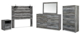 Baystorm Queen Panel Headboard with Mirrored Dresser, Chest and Nightstand in Gray - PKG011690