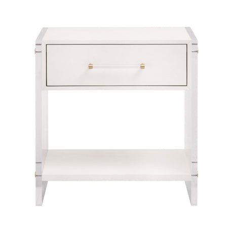 Sonia Shagreen 1-Drawer Nightstand in Pearl Shagreen, Lucite, Brushed Brass - 6160.PRL-SHG/BBRS