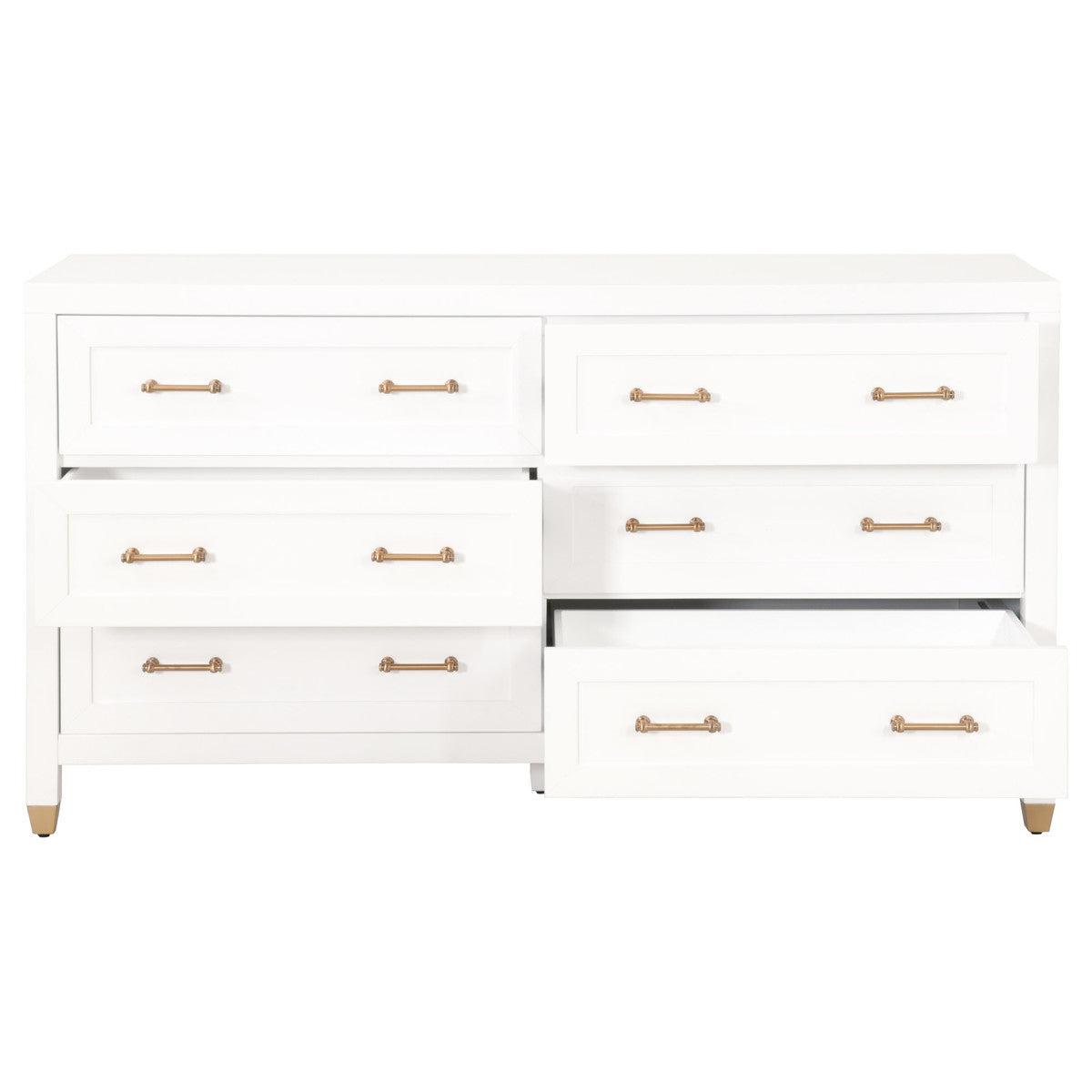 Stella 6-Drawer Double Dresser in Matte White - 6136.WHT/BBRS
