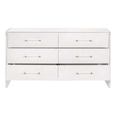 Sonia Shagreen 6-Drawer Double Dresser in Pearl Shagreen, Lucite, Brushed Brass - 6161.PRL-SHG/BBRS