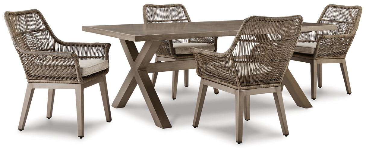 Beach Front Outdoor Dining Table and 4 Chairs in Beige from Ashley - Luna Furniture