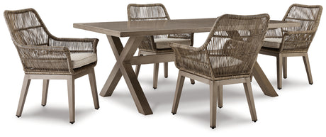 Beach Front Outdoor Dining Table and 4 Chairs in Beige - PKG014896