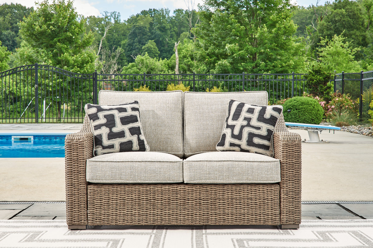 Beachcroft Beige Outdoor Loveseat with Cushion - P791-835