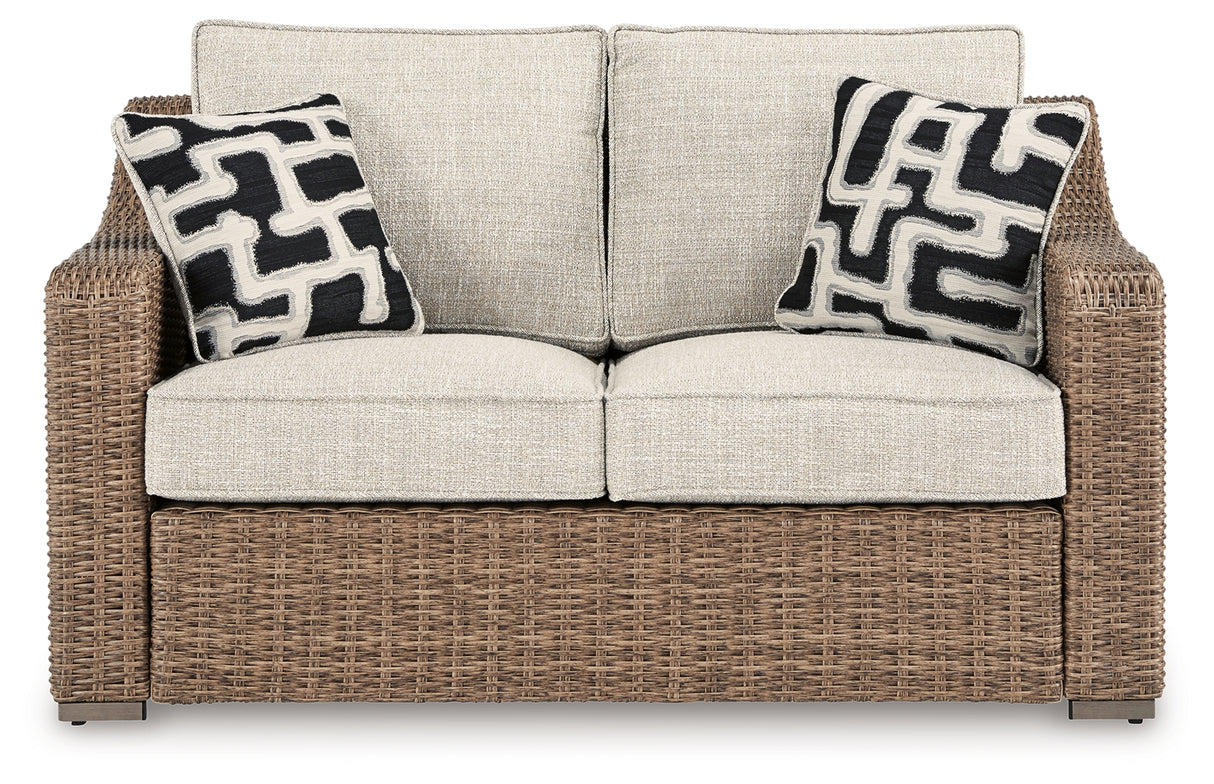 Beachcroft Beige Outdoor Loveseat with Cushion - P791-835