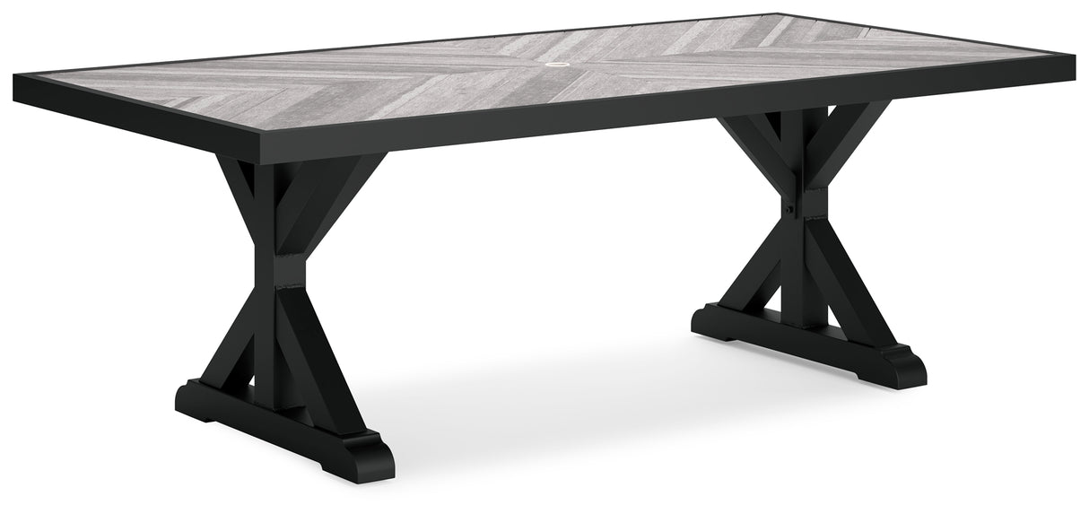 Beachcroft Outdoor Dining Table and 4 Chairs and Bench in Black/Light Gray - PKG016790