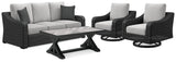 Beachcroft Outdoor Sofa and 2 Chairs with Coffee Table in Black/Light Gray - PKG019276