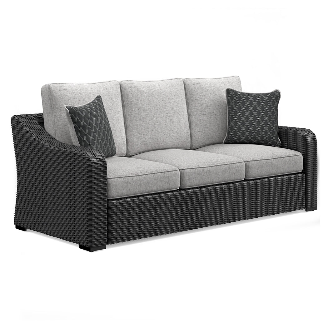 Beachcroft Outdoor Sofa and 2 Chairs with Coffee Table in Black/Light Gray - PKG019276