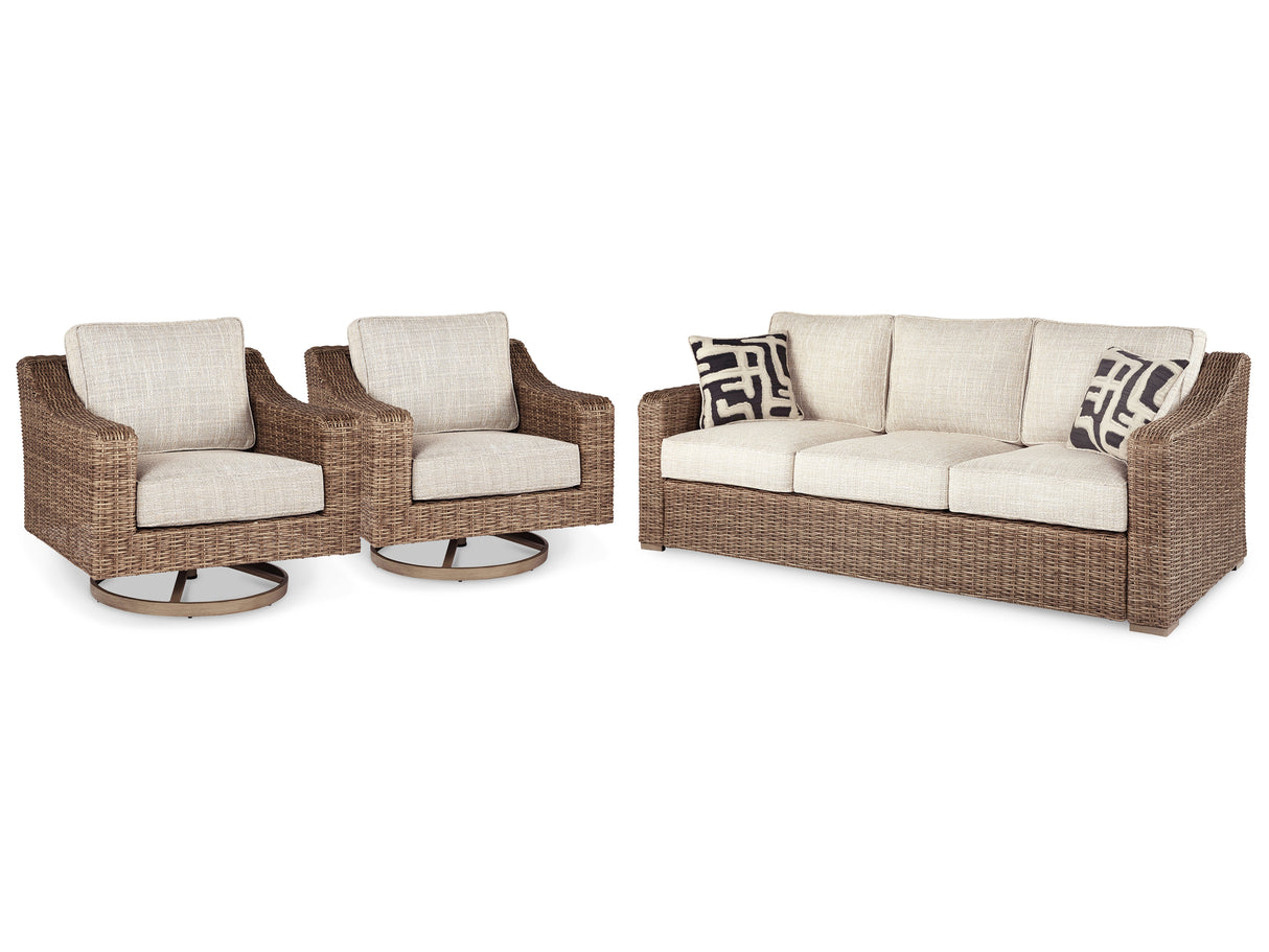 Beachcroft Outdoor Sofa with 2 Lounge Chairs in Beige - PKG014577