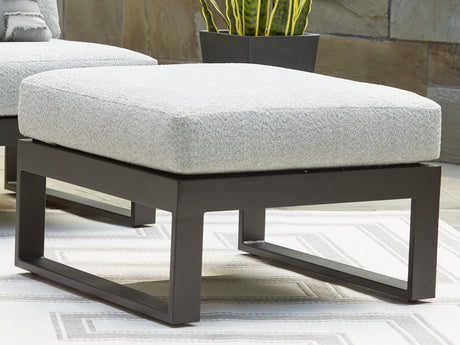 Beachloft Black/Gray Outdoor Ottoman with Cushion from Ashley - Luna Furniture