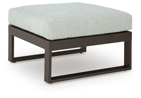 Beachloft Black/Gray Outdoor Ottoman with Cushion from Ashley - Luna Furniture