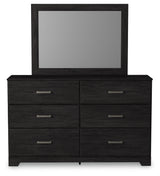 Belachime Full Panel Bed with Mirrored Dresser and 2 Nightstands in Charcoal - PKG018412