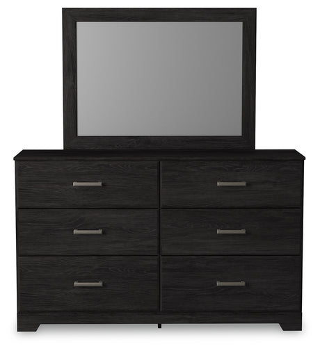 Belachime Full Panel Bed with Mirrored Dresser and 2 Nightstands in Charcoal - PKG018412