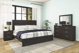 Belachime Full Panel Bed with Mirrored Dresser and 2 Nightstands in Charcoal - PKG018412