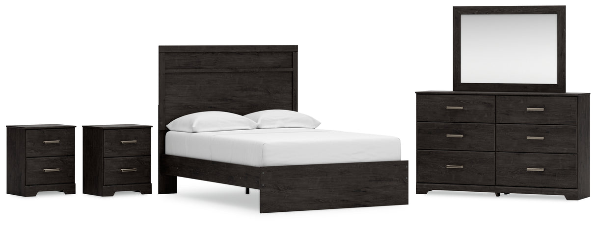 Belachime Full Panel Bed with Mirrored Dresser and 2 Nightstands in Charcoal - PKG018412