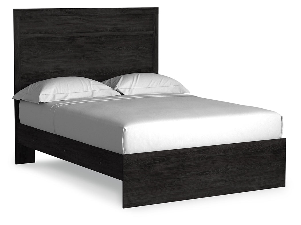 Belachime Full Panel Bed with Mirrored Dresser and 2 Nightstands in Charcoal - PKG018412