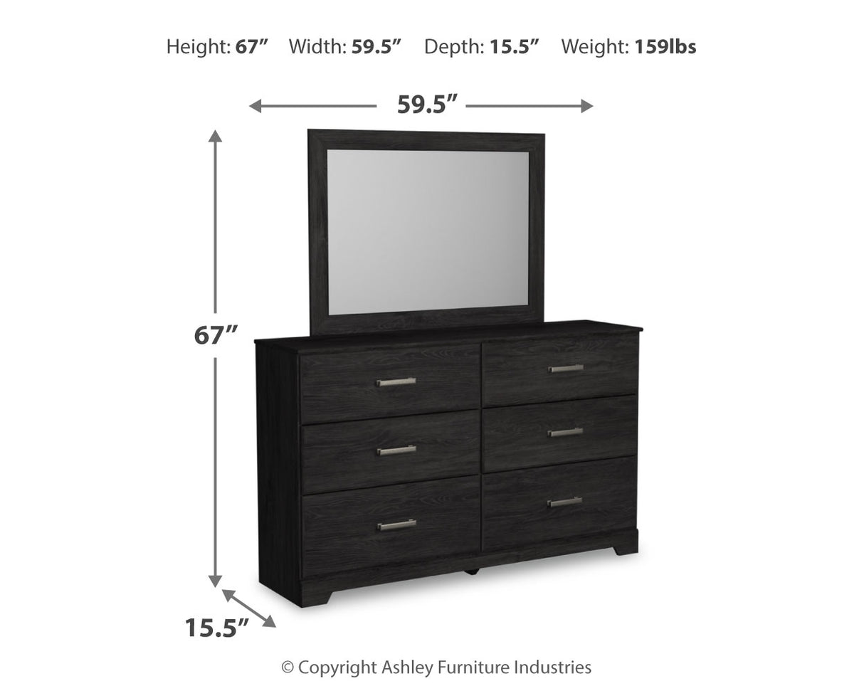 Belachime Full Panel Bed with Mirrored Dresser and Chest in Charcoal - PKG018415