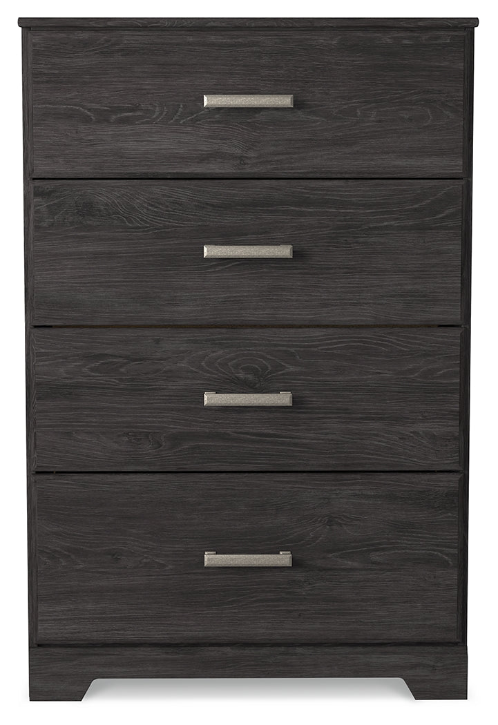 Belachime Full Panel Bed with Mirrored Dresser and Chest in Charcoal - PKG018415