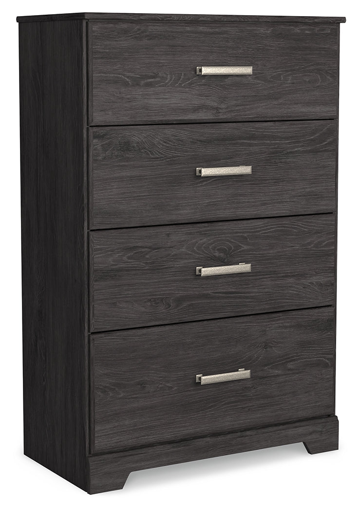 Belachime Full Panel Bed with Mirrored Dresser and Chest in Charcoal - PKG018415